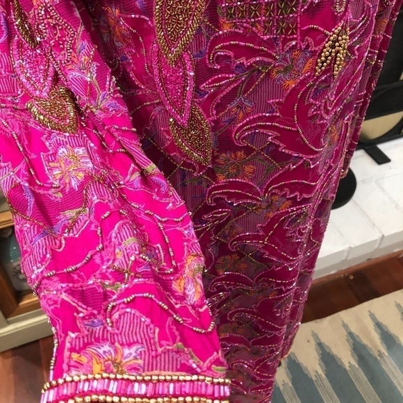 𝅺VINTAGE 1980s Fuchsia Pink Silk Beaded Cocktail Dress - Picture 5 of 12